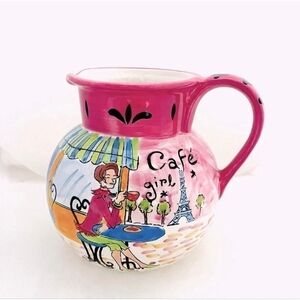 Certified International "Cafe Girl" by Jennifer Brinley Ceramic Pottery Pitcher